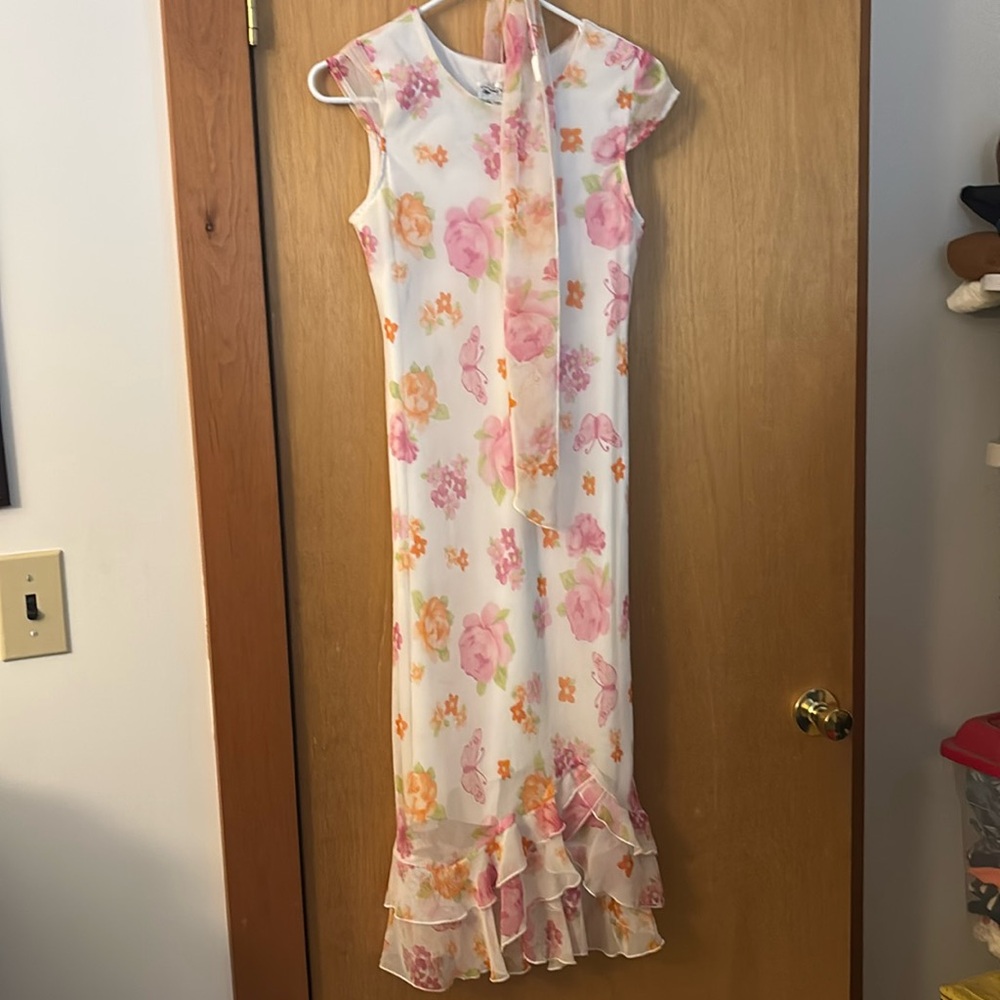 My Michelle | 90s Vintage pink Floral sheer lined Midi Dress jr sz 16